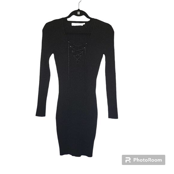 NWT ASTR Cleo Black Gold Shimmer Lace Up Dress, S - Picture 1 of 7